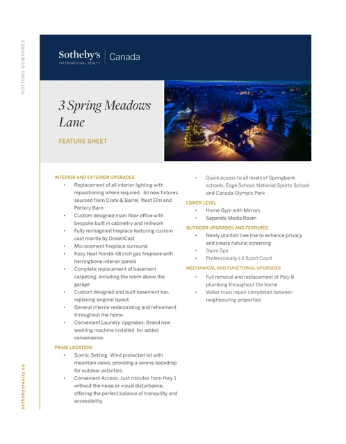 The 3 Spring Meadows Lane feature sheet